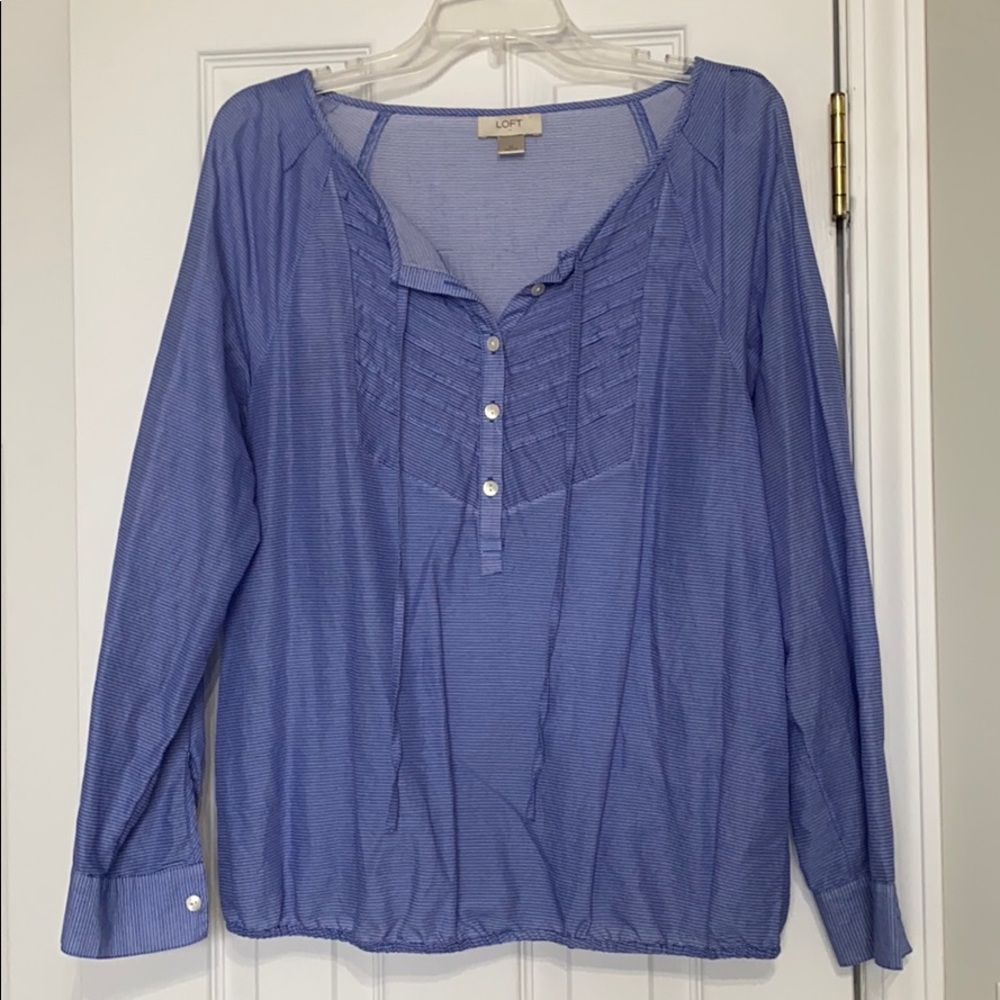 LOFT size Medium peasant style blue pinstriped top